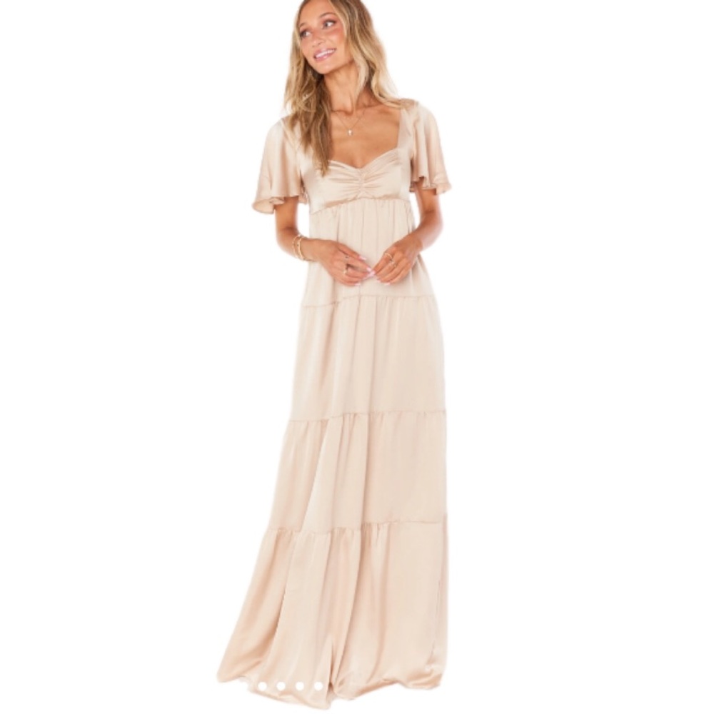 Show Me Your Mumu Nicole Maxi Dress in Champagne Luxe Satin Small